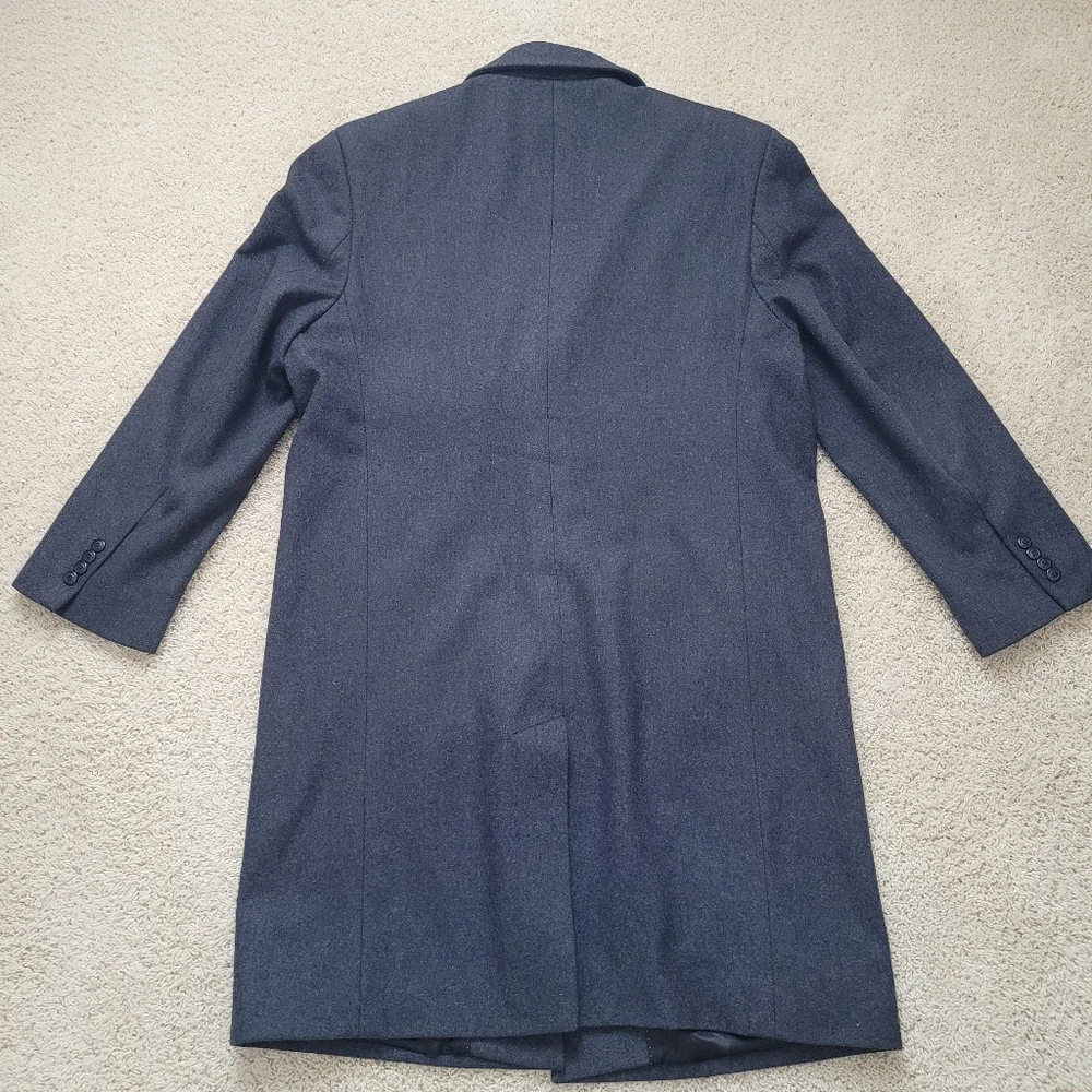 London Fog Men's 46R Wool Blend Gray Long Dress Coat Overcoat Topcoat Career